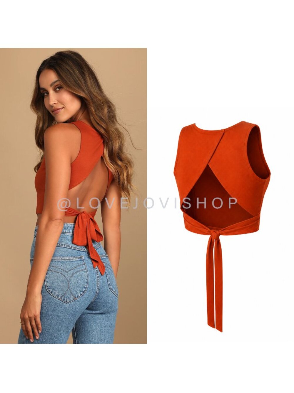 Streetwear | Lulus Rust Open Back Waist Tie Cropped Top | NWT Size M | Feminine